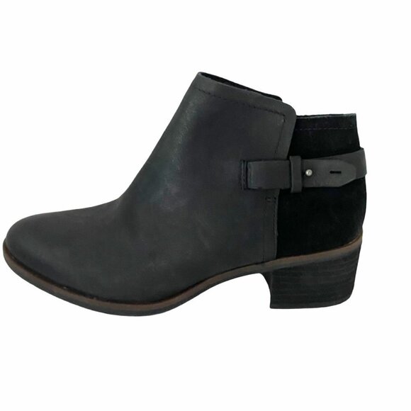 Korks Womens Sonya Black Leather Suede Contrast Stacked Heel Bootie Size 7.5 - Picture 2 of 9